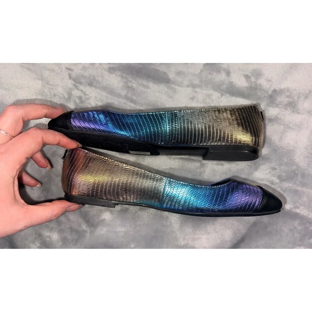 Karl Lagerfeld Paris Zayna Iridescent Ombre Square Toe Ballet Flats 6M Blue Gold